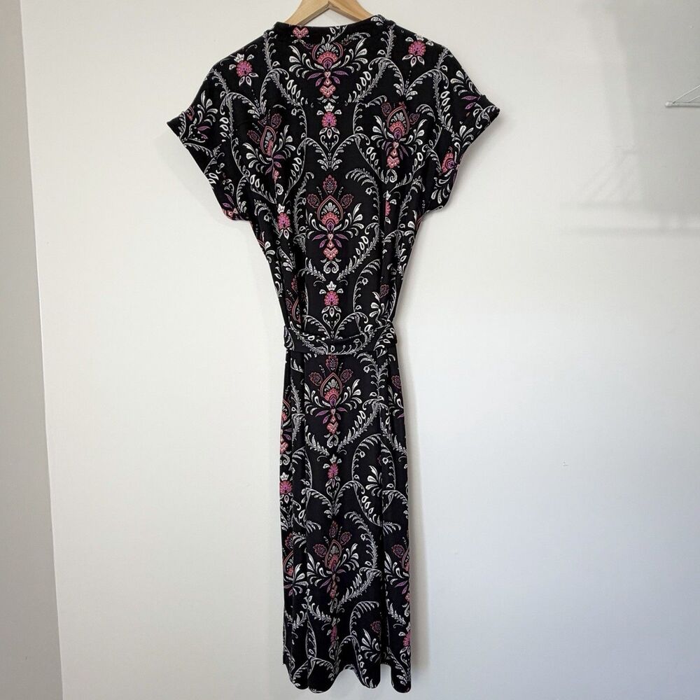 Ann Taylor Floral Knit Belted Shirt Dress Midi Black Pink Paisley Women’s XL - Picture 5 of 13